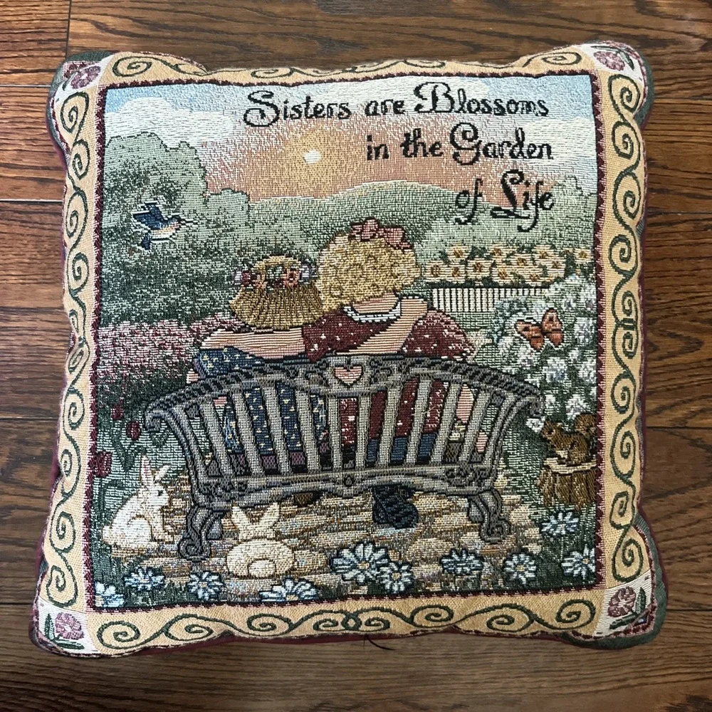 VTG Tapestry Throw Pillow Sisters are Blossoms in the Garden of Life 15